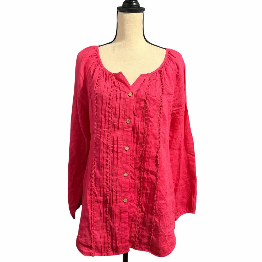 Soft Surroundings Women's Hot Pink 100% Linen Lagenlook Tunic Top Sz M Beachy